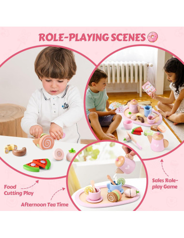 Juego de Té de Madera para Niños - Fiesta de Té Creativa
