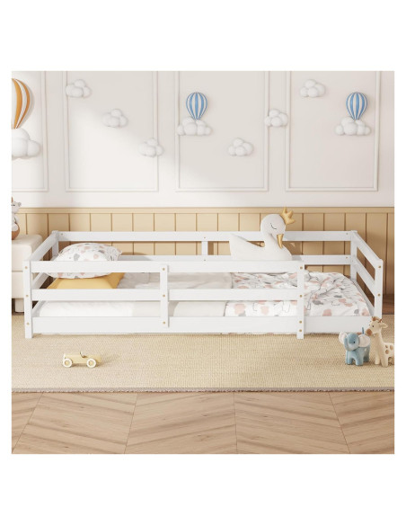 Cama de Piso Twin Bellemave con Barandillas Blanca Cama de Piso Twin Bellemave con Barandillas Blanca
