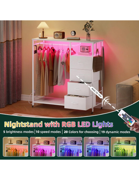 Cómoda Blanca Somdot con Rack Colgante y Luz LED 4 Cajones Cómoda Blanca Somdot con Rack Colgante y Luz LED 4 Cajones