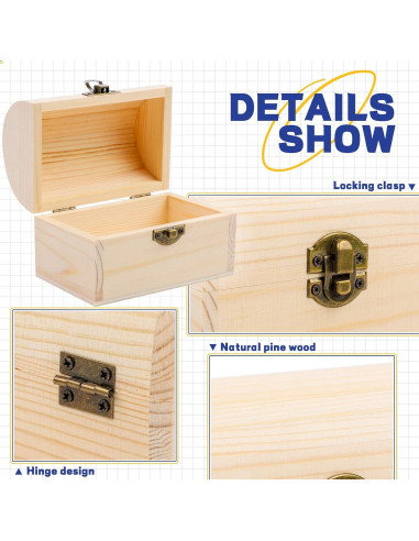 Cofres de Madera sin Terminar ADXCO - 4 Piezas 11.9x8.9x7.9 cm