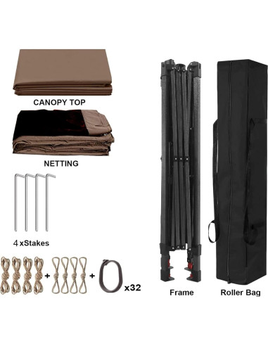 Carpa Gazebo BJZHH 330x330 cm Marrón con Paredes de Malla