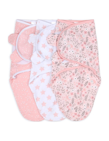 Juego de mantas swaddle The Peanutshell 3 unidades floral rosa