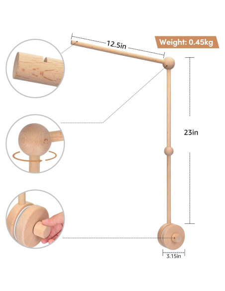 Brazo de Móvil de Madera YOUQIAN para Cuna - Soporte Ajustable Brazo de Móvil de Madera YOUQIAN para Cuna - Soporte Ajustable