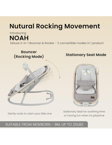 Silla de Rebote y Mecedora 2 en 1 Noah - Beige, 0 a 9 meses