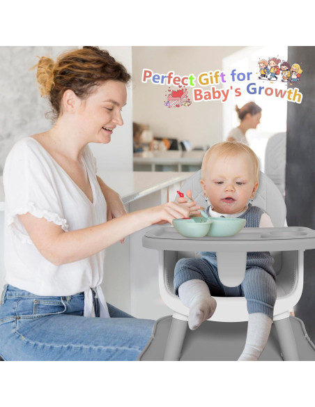 Silla Alta 6 en 1 para Bebés y Niños - Gris, Asiento Elevador y Mesa Silla Alta 6 en 1 para Bebés y Niños - Gris, Asiento Elevador y Mesa
