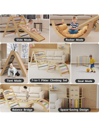 Conjunto Triángulo Pikler 7-en-1 Auoleru para Niños 1-6 Años