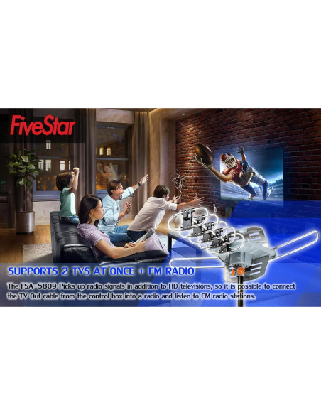 Antena de TV HD Exterior Five Star FSA-5809 150 Millas Rotativa Antena de TV HD Exterior Five Star FSA-5809 150 Millas Rotativa
