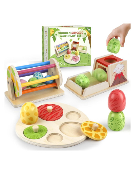 Juego Montessori de Huevo de Dinosaurio de Madera 1-3 Años Juego Montessori de Huevo de Dinosaurio de Madera 1-3 Años