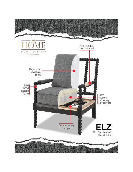 Silla de Acento Eliza OSP Home Furnishings - Lino y Madera Negra Silla de Acento Eliza OSP Home Furnishings - Lino y Madera Negra