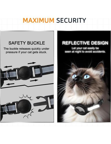 Collar Reflectante para Gato Odokele con Soporte AirTag - Negro Collar Reflectante para Gato Odokele con Soporte AirTag - Negro