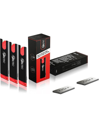 Cortadores de Caja Retráctiles Veltec - Paquete de 3 con 10 Cuchillas