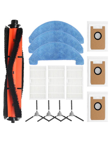 Kit de Repuesto para Aspiradora Robot Loorow AT800 - 1 Cepillo Principal, 4 Laterales, 3 Filtros HEPA, 3 Paños, 3 Bolsas