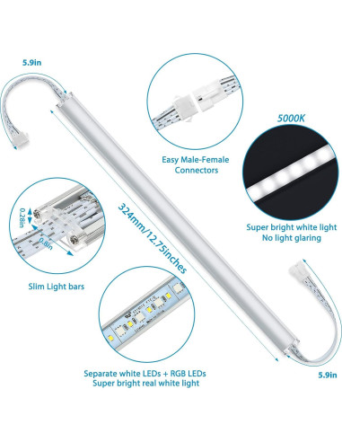 Kit de luces LED bajo gabinete Litever RGB + 5000K regulable