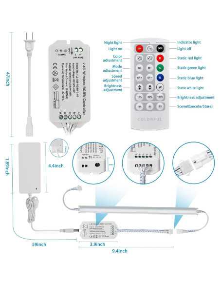 Kit de luces LED bajo gabinete Litever RGB + 5000K regulable Kit de luces LED bajo gabinete Litever RGB + 5000K regulable