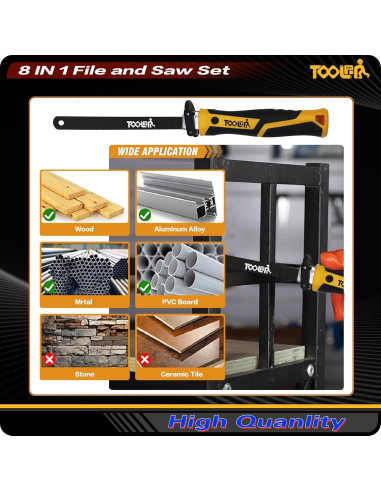 Juego de limas 8 en 1 TOOLAN - Acero al carbono, mango ergonómico
