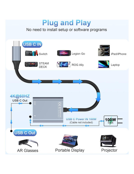 Adaptador USB-C a Gafas AR Ulyuhoda 4K 100W Carga y Video Adaptador USB-C a Gafas AR Ulyuhoda 4K 100W Carga y Video