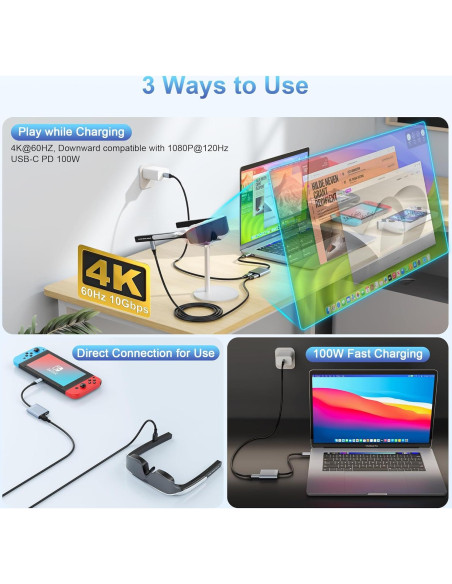 Adaptador USB-C a Gafas AR Ulyuhoda 4K 100W Carga y Video Adaptador USB-C a Gafas AR Ulyuhoda 4K 100W Carga y Video