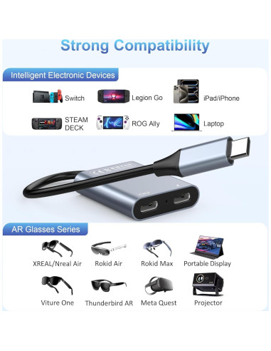 Adaptador USB-C a Gafas AR Ulyuhoda 4K 100W Carga y Video