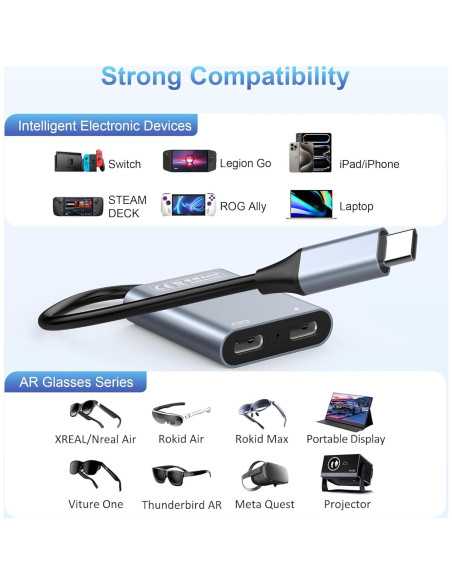 Adaptador USB-C a Gafas AR Ulyuhoda 4K 100W Carga y Video Adaptador USB-C a Gafas AR Ulyuhoda 4K 100W Carga y Video