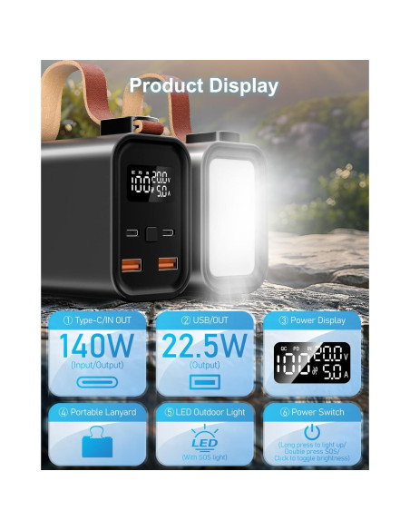 Cargador portátil 140W Power Bank 50000mAh PD 3.1 Gris Cargador portátil 140W Power Bank 50000mAh PD 3.1 Gris