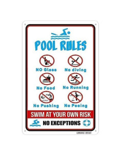 Cartel de Metal 20x30 cm MDRHCSW Decoración Piscina Reglas