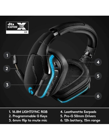Auriculares Inalámbricos Logitech G935 RGB 7.1 DTS:X para Juegos