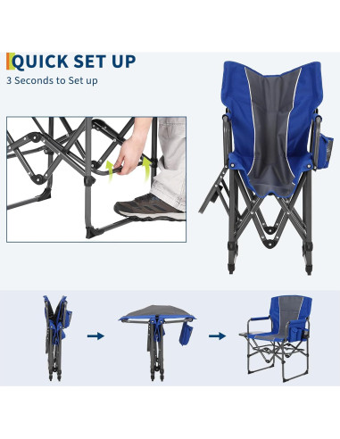 Silla de Camping Plegable GarveeLife Azul con Mesa Lateral