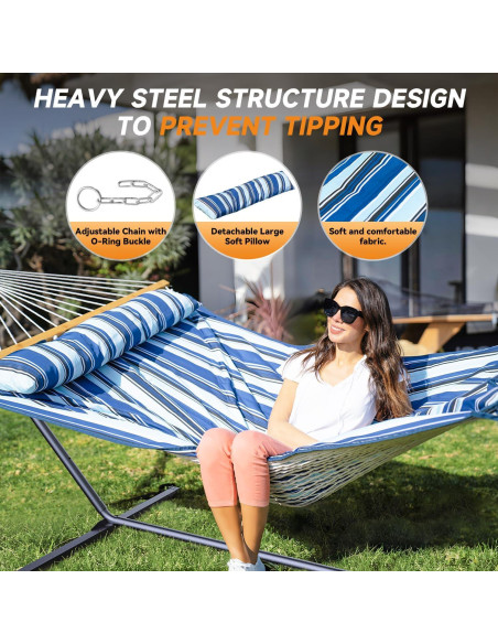 Hamaca Doble Everyfun para 2 Personas con Soporte Ajustable Azul Hamaca Doble Everyfun para 2 Personas con Soporte Ajustable Azul
