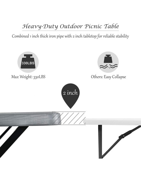 Conjunto de Mesa y Banco de Picnic Hysache, Acero y HDPE, Gris Conjunto de Mesa y Banco de Picnic Hysache, Acero y HDPE, Gris