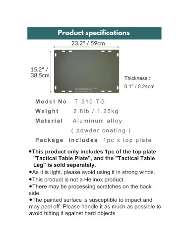 Mesa Táctica Camping Moon Caqui Placa Superior Aluminio 59x38.5cm