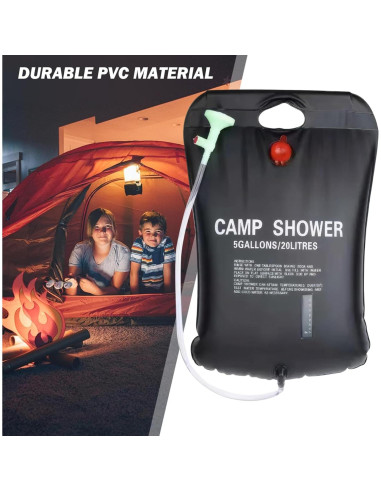 Ducha Solar Portátil Porgeel 20L con Manguera y Cabezal On/Off