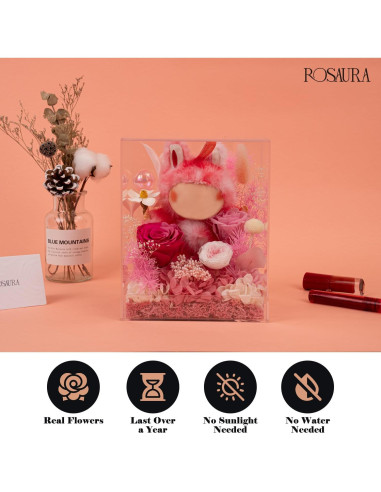 Caja de Exhibición Acrílica Rosaura con Flores Eternas 17.78x15.24 cm