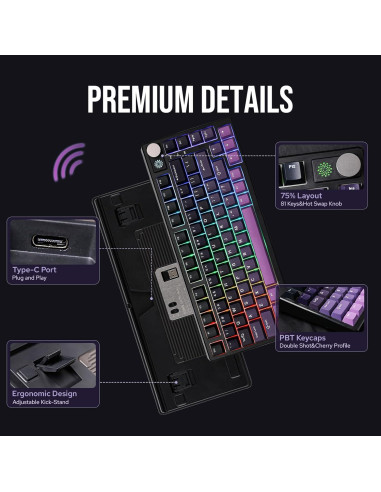 Teclado Inalámbrico EPOMAKER HE75 RGB Magnético 81 Teclas