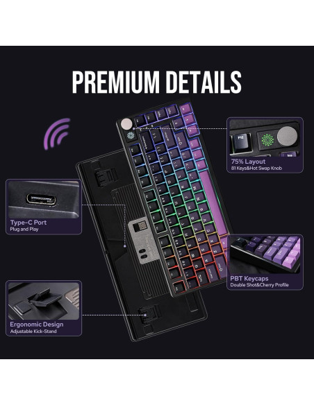 Teclado Inalámbrico EPOMAKER HE75 RGB Magnético 81 Teclas Teclado Inalámbrico EPOMAKER HE75 RGB Magnético 81 Teclas
