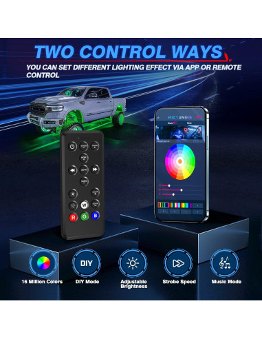 Luces de Roca RGBW MICTUNING Q1 - 8 Pods, Control Remoto y APP
