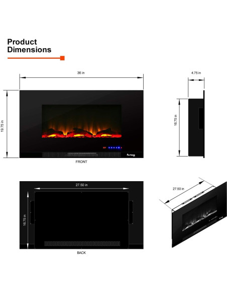 Estufa eléctrica de pared e-Flame USA Livingston 36" con control remoto Estufa eléctrica de pared e-Flame USA Livingston 36" con control remoto