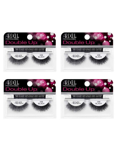Pestañas Postizas Ardell Doble 208 - Negro, Volumen Dramático, Paquete de 4