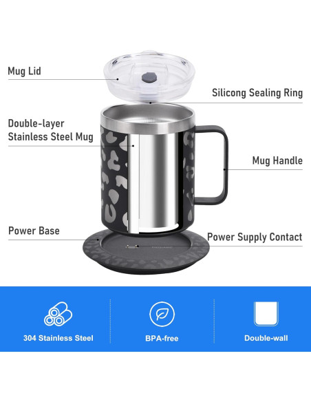 Taza Calentadora de Café 350ml Xianchuang Leopardo Blanco Taza Calentadora de Café 350ml Xianchuang Leopardo Blanco