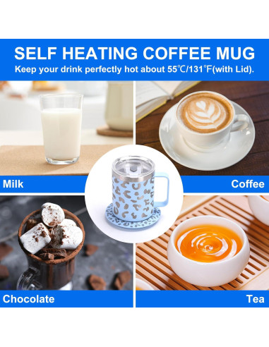 Taza Calentadora de Café 350ml Xianchuang Leopardo Blanco