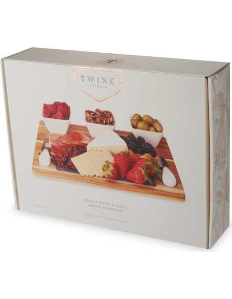 Juego de Tabla de Queso de Acacia y Pizarra Twine - 7 Piezas Juego de Tabla de Queso de Acacia y Pizarra Twine - 7 Piezas