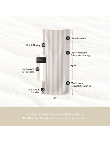 Toalla de Playa Nomadix Original Rayas Cabana Beige 184x76 cm