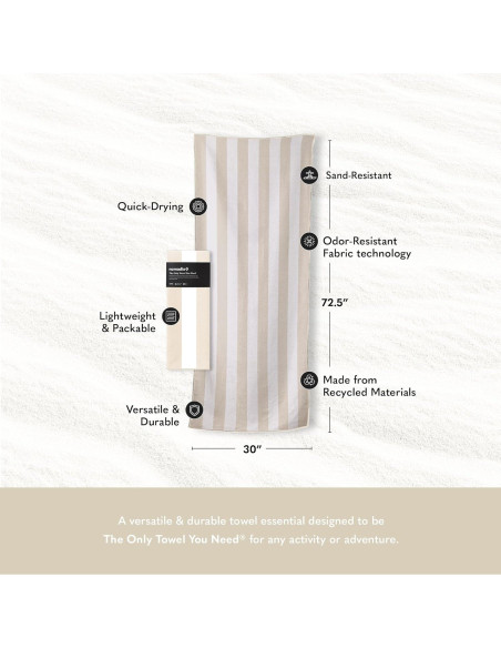 Toalla de Playa Nomadix Original Rayas Cabana Beige 184x76 cm Toalla de Playa Nomadix Original Rayas Cabana Beige 184x76 cm