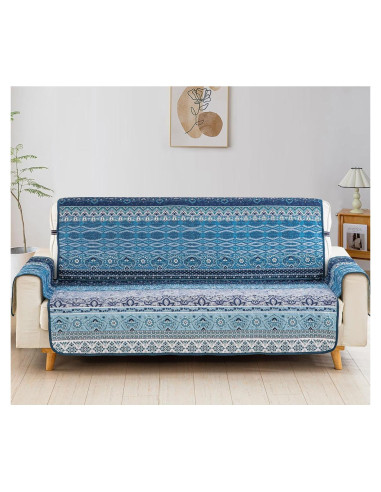 Funda de Sofá Boho WONGS BEDDING Azul Rayas 3 Plazas 168 cm