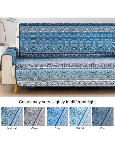 Funda de Sofá Boho WONGS BEDDING Azul Rayas 3 Plazas 168 cm