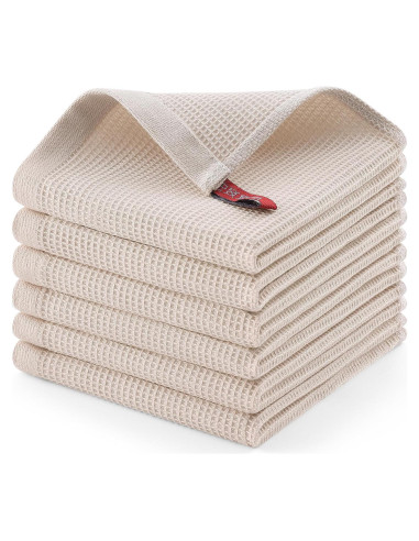 Paños de Cocina Homaxy 100% Algodón Beige - 6 Unidades 30x30 cm