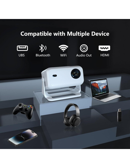 Proyector Inteligente 4K NRKDUBQ con WiFi y Bluetooth - Blanco Proyector Inteligente 4K NRKDUBQ con WiFi y Bluetooth - Blanco
