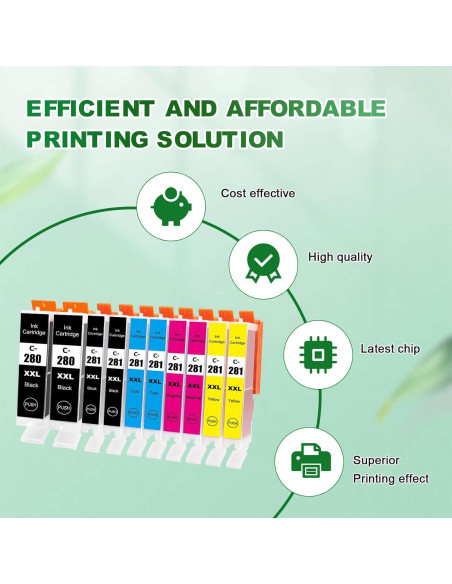 Cartuchos de tinta JoyPrinting 280 281 XXL compatibles Canon - Paquete de 10 Cartuchos de tinta JoyPrinting 280 281 XXL compatibles Canon - Paquete de 10