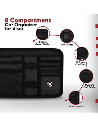 Organizador de Visera de Coche Firestone Negro 8 Compartimentos
