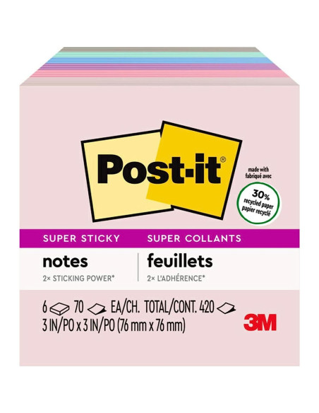 Notas Reutilizables Post-it Recicladas 7.62 cm 5 Bloc Pastel Notas Reutilizables Post-it Recicladas 7.62 cm 5 Bloc Pastel