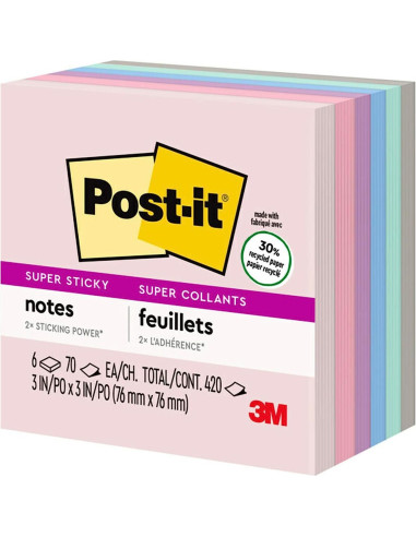 Notas Reutilizables Post-it Recicladas 7.62 cm 5 Bloc Pastel